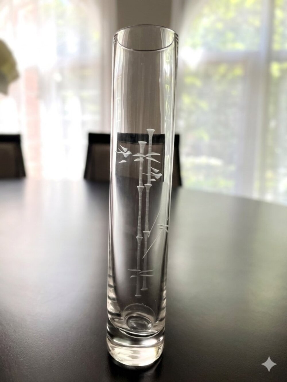 Vintage Japanese 8.25" Etched Glass Noritake Sasaki Style Bamboo Slim Vase w/Box